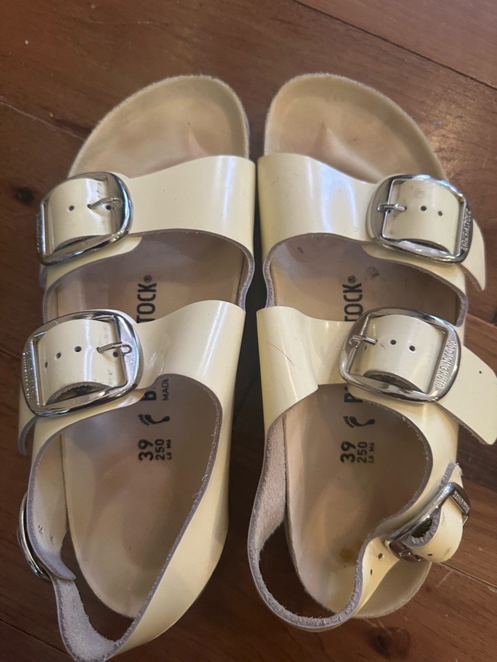 Birkenstock Women's Double Buckle Sandals in Cream with Large Silver Buckles